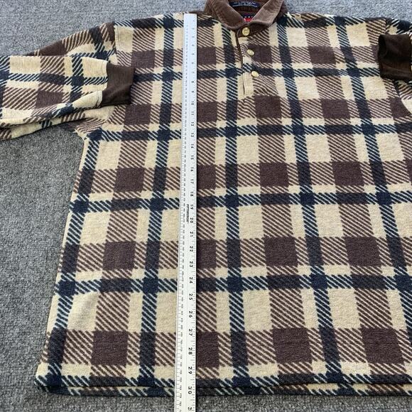 VTG Tommy Hilfiger Fleece Sweater Mens Large Relaxed Fit Corduroy Collar Plaid - Picture 8 of 13